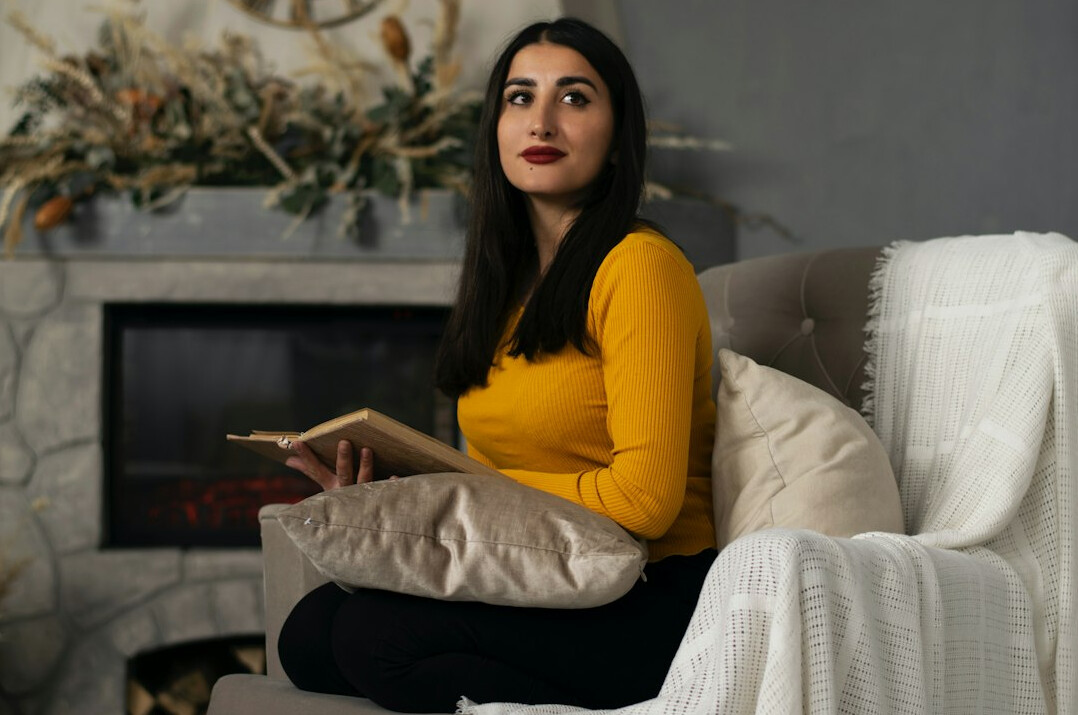 Studio portrait of a Uruguayan woman in her 30s, writer