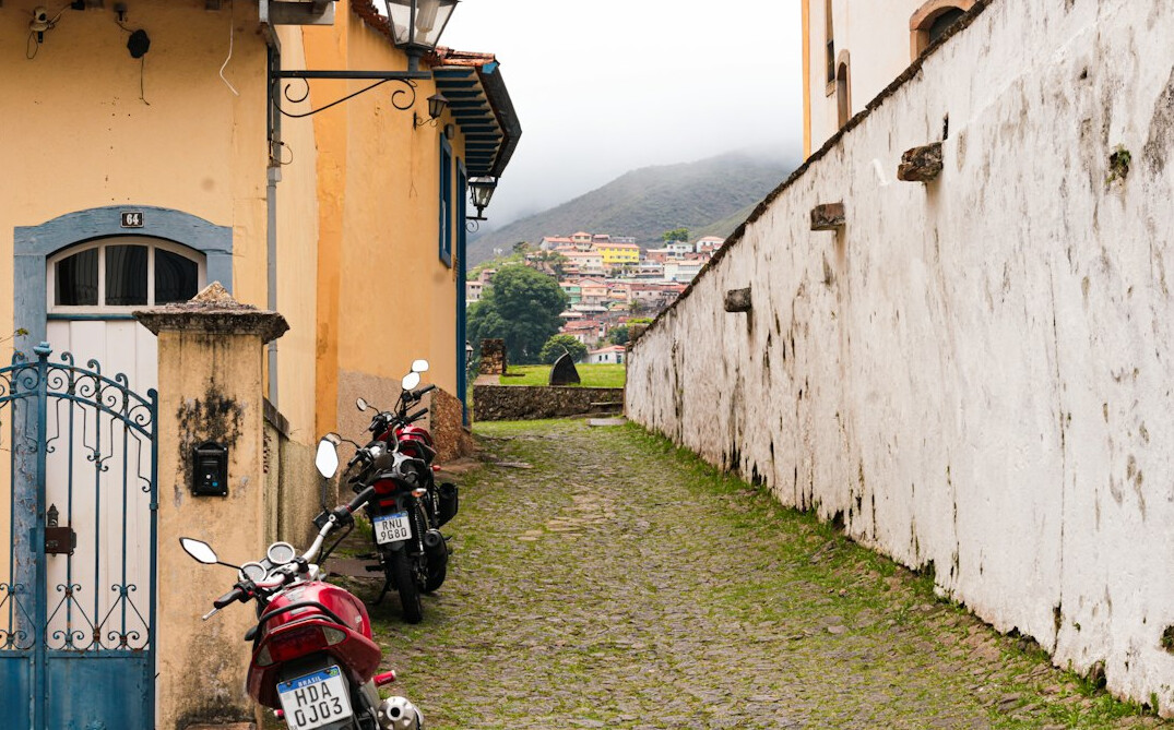 Old cobblestone street in a colonial town
